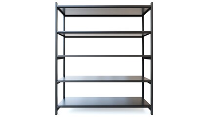 A tall metal shelf with five shelves