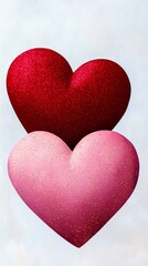 Fototapeta premium Vibrant Valentines abstract with layered heart silhouettes in pink and red surrounded by golden sparkles on a soft gradient canvas 