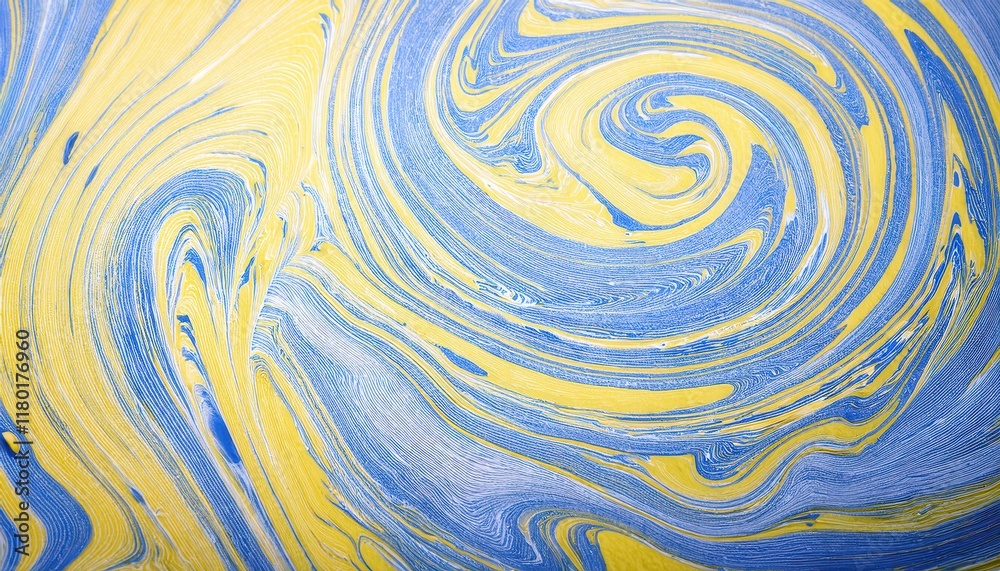 Aufkleber dynamic abstract swirl of blue and yellow marble texture with fluid movement, perfect for modern bac