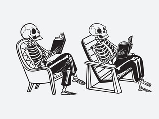 skeleton linocut vector art illustration