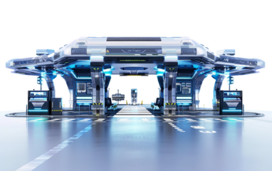 A Modern Airport Featuring Cutting-Edge Security and Automation Isolated on Transparent Background PNG
