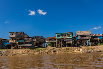 Belen neighborhood in Iquitos, Peru. It is presented as a sample of the true jungle culture. Here people travel in boats and live in wooden houses built on the Itaya River.