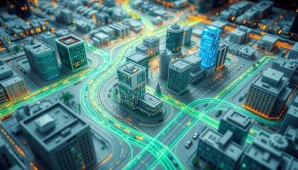 Futuristic Cityscape: Smart City Innovation and Technological Advancement