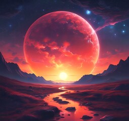 Illustration of outer planet with starry galaxy.