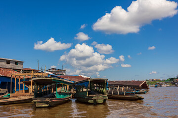Belen neighborhood in Iquitos, Peru. It is presented as a sample of the true jungle culture. Here people travel in boats and live in wooden houses built on the Itaya River.