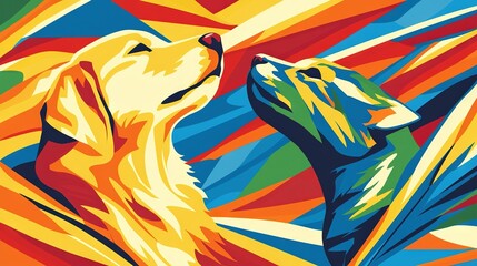 Fototapeta premium A zoomed-in picture of a dog and feline depicted in artwork of the same subject, showing a closer look at their features