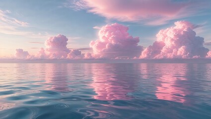 Fototapeta premium A Serene Seascape Unfolds with Soft Pink and Lavender Hues in the Sky: A Calm, Peaceful Horizon Where Gentle Waves Meet the Tranquil Beauty of an Early Morning Shore