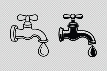 water tap with a droplet in silhouette and line art styles, ideal for eco-friendly branding and conservation projects