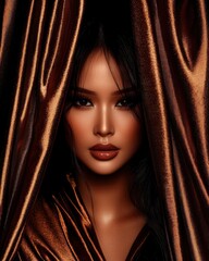 Elegant portrait of an asian woman with luminous skin studio setting fashion close-up perspective