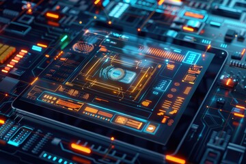 Obraz premium Tablet data security and internet technology services.