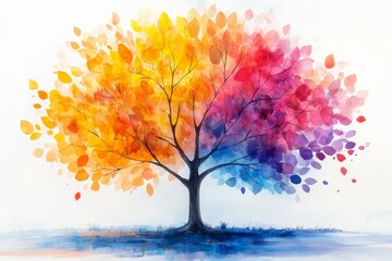 Tree with multicolored leaves symbolizing diversity, growth, and harmony in nature