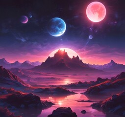 Illustration of outer planet with starry galaxy.