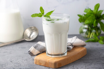 Ayran - Traditional Turkish yoghurt drink in a copper cup