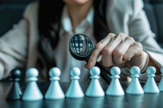 Businesswoman seeks ideal candidate for job through hiring process.