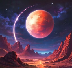 Illustration of outer planet with starry galaxy.