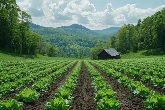 Sustainable farming practices on an organic rural farm field