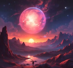 Illustration of outer planet with starry galaxy.