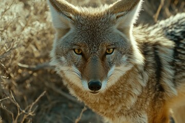 Fototapeta premium A close-up view of a coyote looking directly at the camera