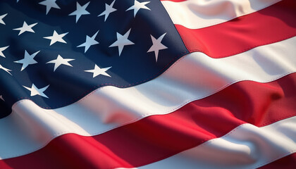 An artistic depiction of the American flag flowing gracefully, emphasizing its vibrant colors and symbolizing national pride and unity.