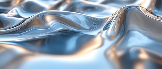Abstract blue metallic liquid wave.