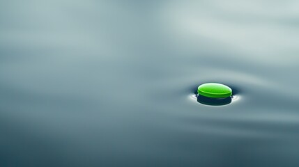 Floating green leaf on calm water surface with subtle ripples and reflections