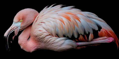 Fototapeta premium A single pink flamingo spreads its vibrant wings in a stunning display