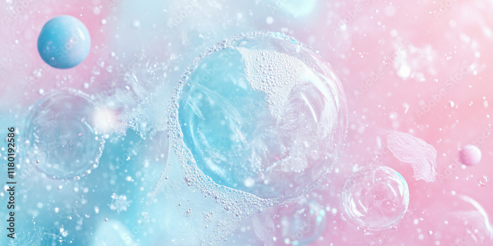 Poster bubbles floating in a pastel background with vibrant colors