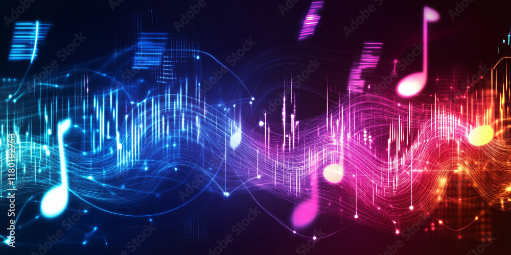 Poster colorful abstract representation of sound waves and music