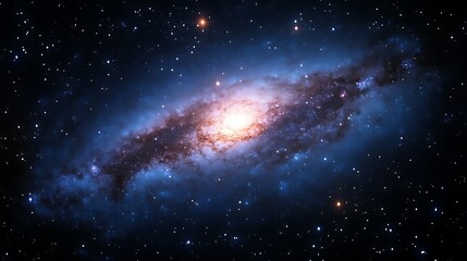 Fototapeta premium Spiral galaxy in deep space with bright core and swirling arms.