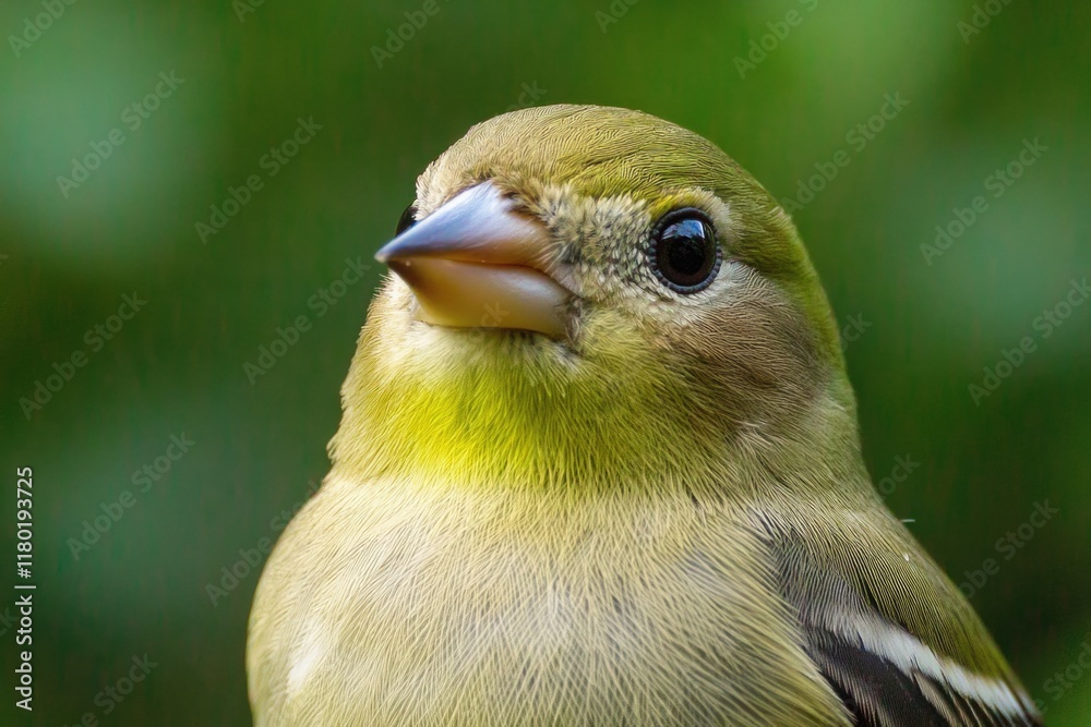 Poster a small yellow bird with a distinctive blue beak perched on a branch