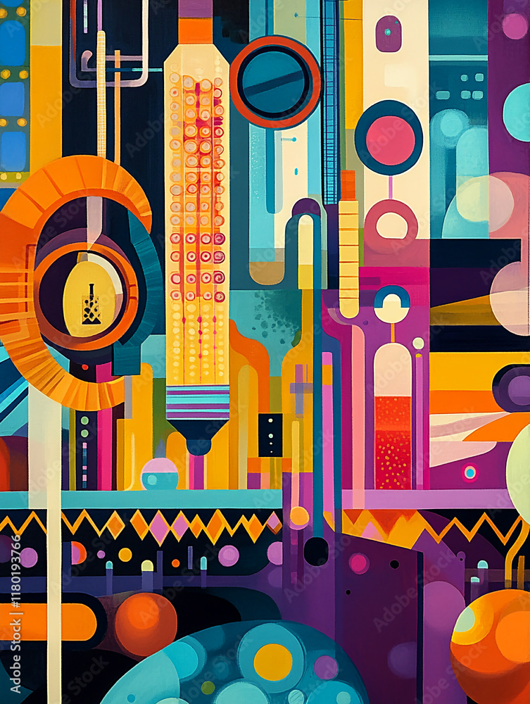 Poster abstract vibrant geometric artwork with colorful laboratory elements