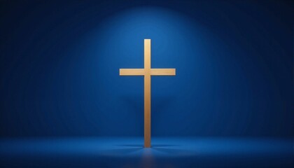 Golden cross on blue background