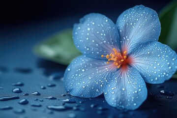 Fototapeta premium A close-up of a blue flower with tiny water droplets glistening on its petals