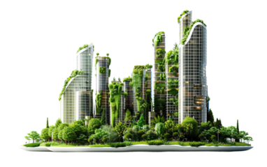 A Futuristic City with Vertical Gardens and Eco-Friendly Architecture Isolated on Transparent Background PNG