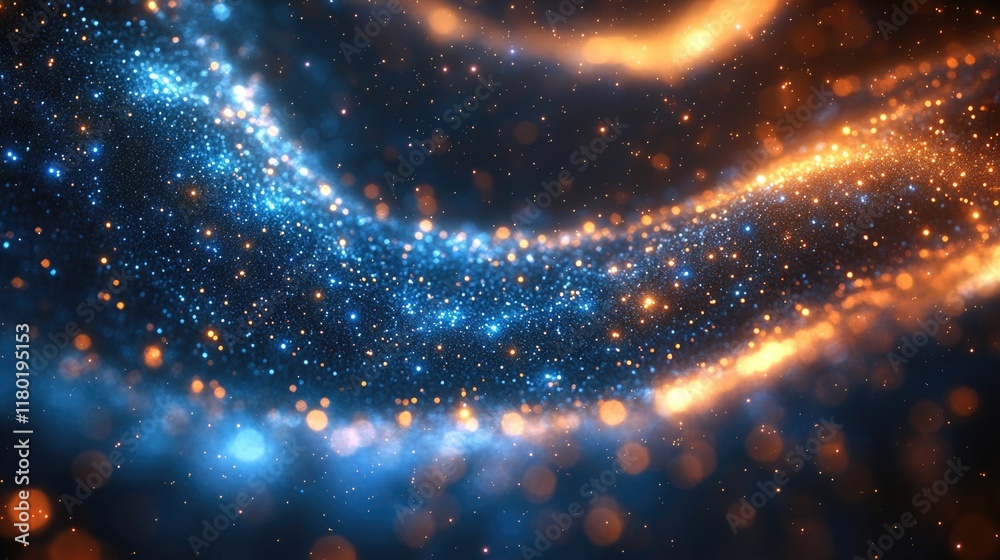 Poster space scene featuring a bright blue and yellow galaxy with stars in the background, suitable for use