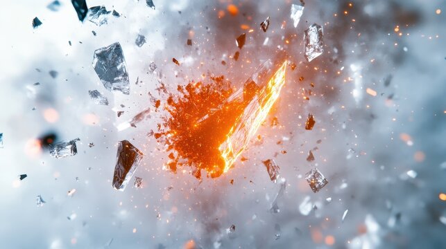 3D rendered scene of hmpv particles surrounded by shattered glass with dramatic lighting and motion blur for highimpact effect