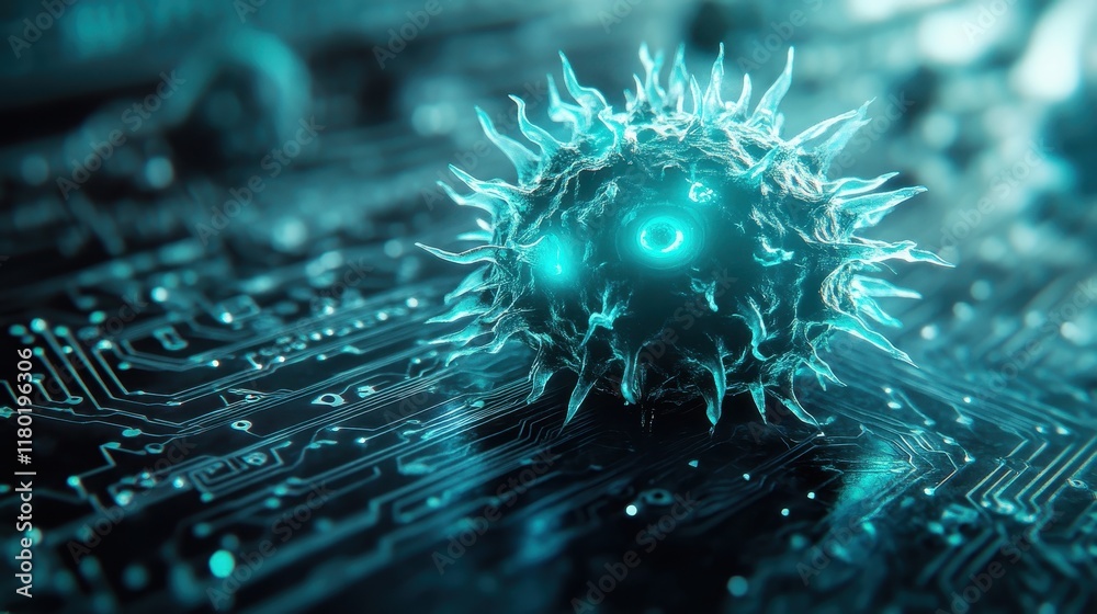 Poster digital representation of the human metapneumovirus virus hmpv with sharp spiky details floating ove