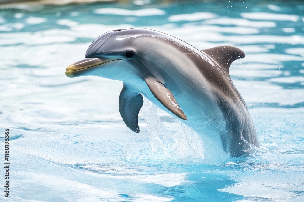 Poster a dolphin leaping out of the ocean, creating a splash