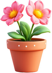 Cartoon Potted Flowers with Pink Petals