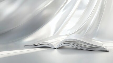 Open book resting on smooth white fabric, showcasing elegance an