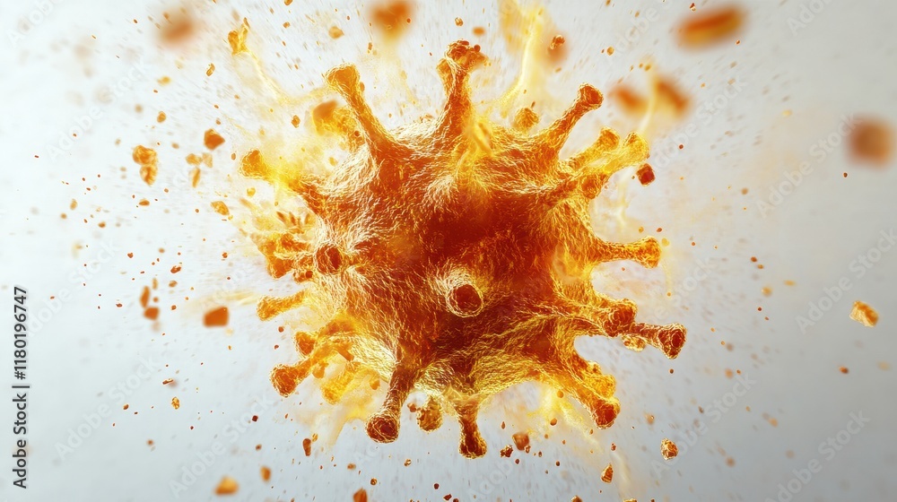 Poster dynamic explosion of particles and light depicting the human metapneumovirus virus hmpv disintegrati