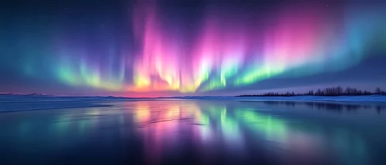 Foto op Aluminium Vibrant aurora borealis reflected in calm water. (1) © Yam