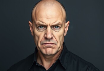 Obraz premium Portrait of a bald man with a scowl