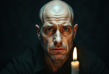 Portrait of a bald man with a worried expression