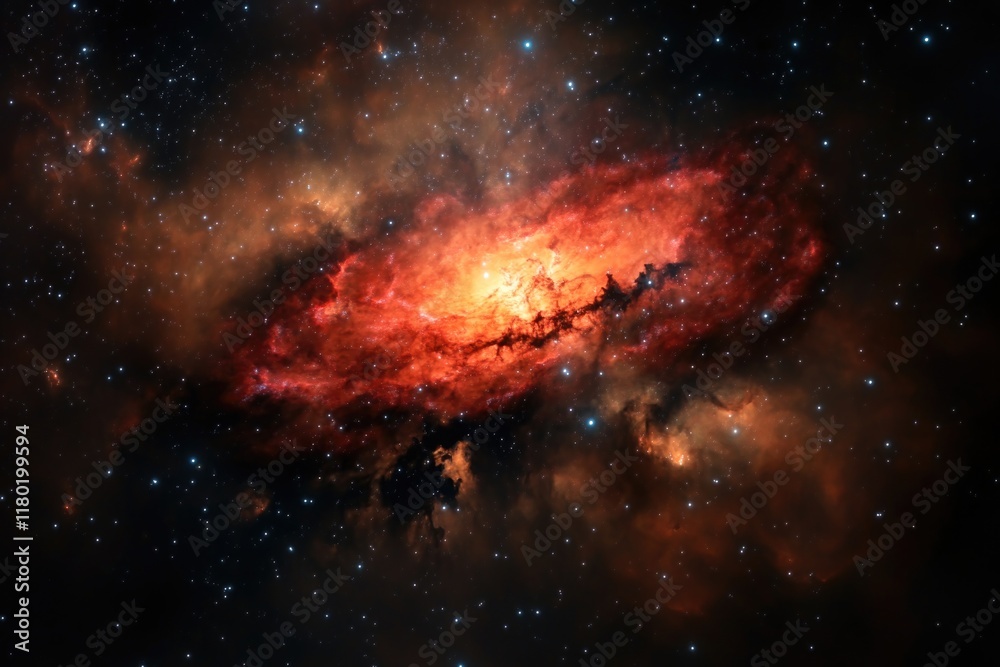 Poster a vibrant red galaxy with stars shining in the background