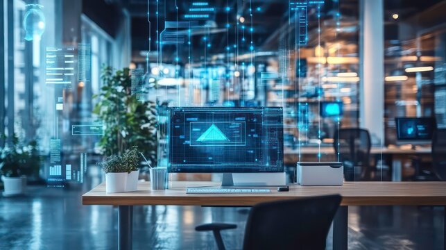 Real estate technology innovations office setting digital interaction modern workspace professional perspective future of property management