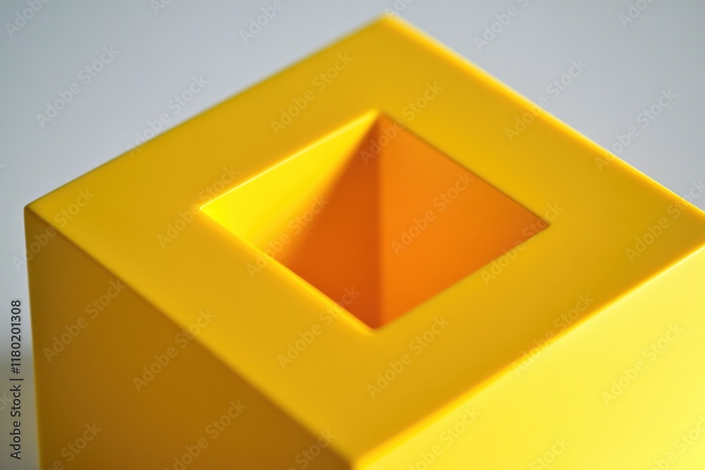 Poster A yellow box with a square cut out of it, ideal for displaying or showcasing something