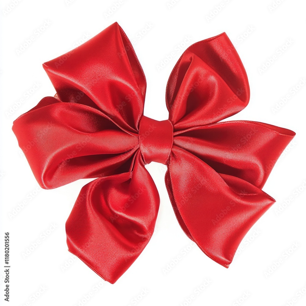 Poster A big bright red bow on a clean white surface, ideal for gift wrapping or crafting