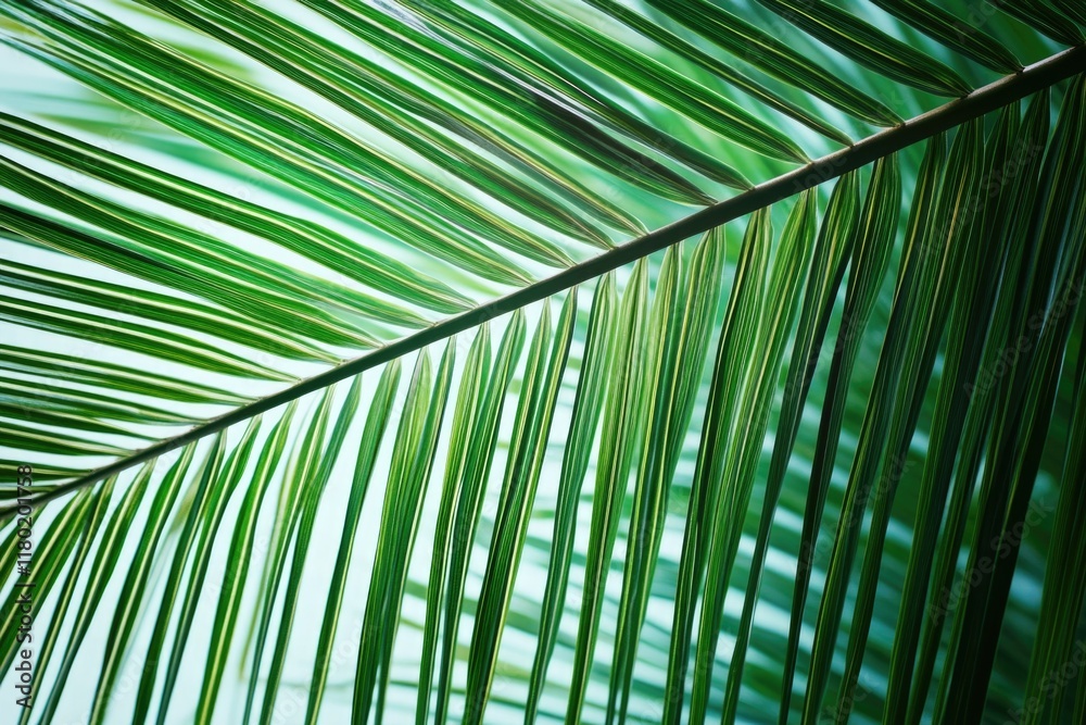 Poster A close-up view of a single leaf from a palm tree, with intricate details and natural texture