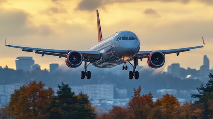 A commercial airliner soaring above the clouds, a symbol of modern transportation and travel
